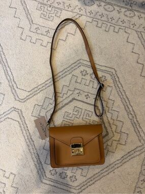 Unica Cognac/Tan Leather Crossbody with Gold Lock NWT
